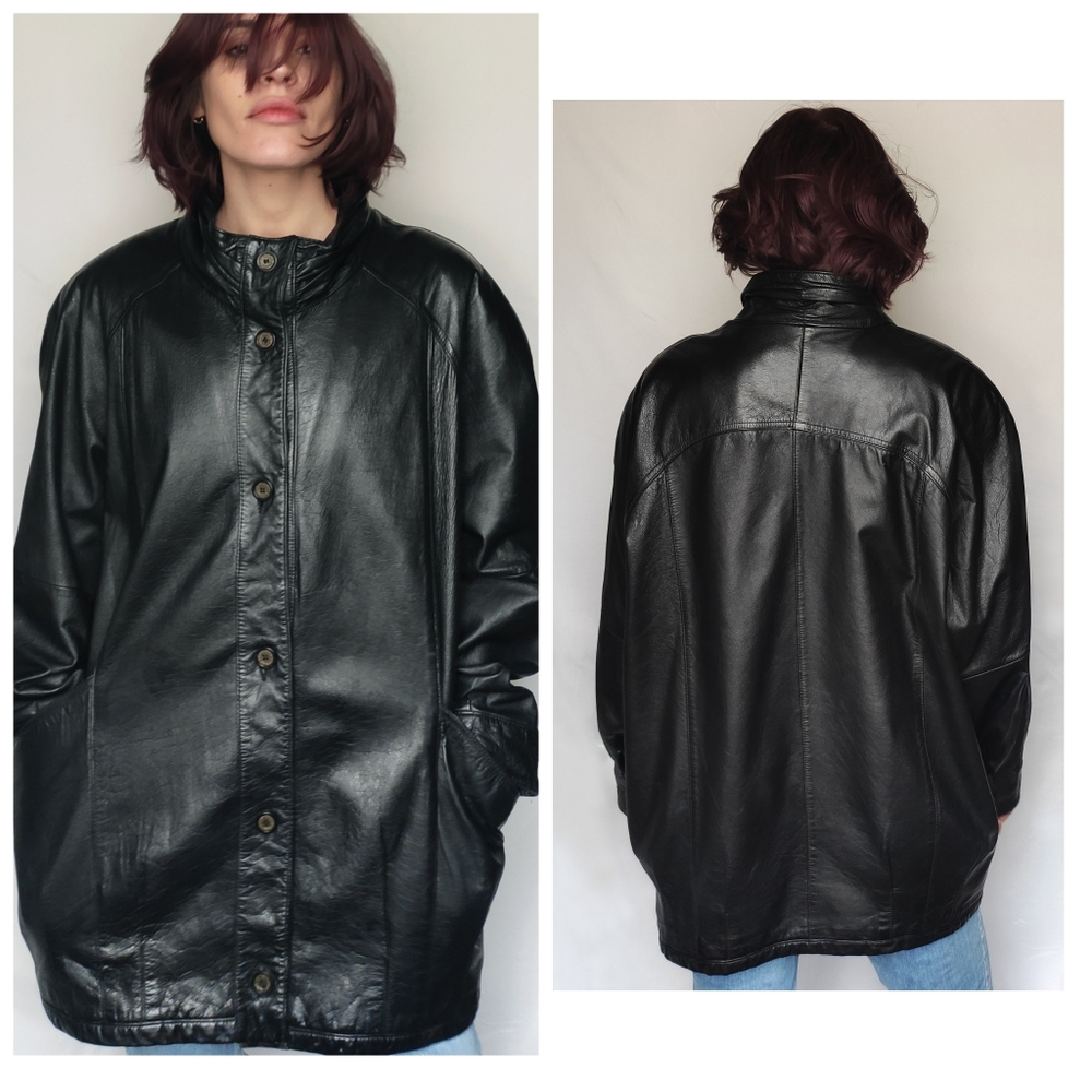 Knee long fancy leather coat super quality